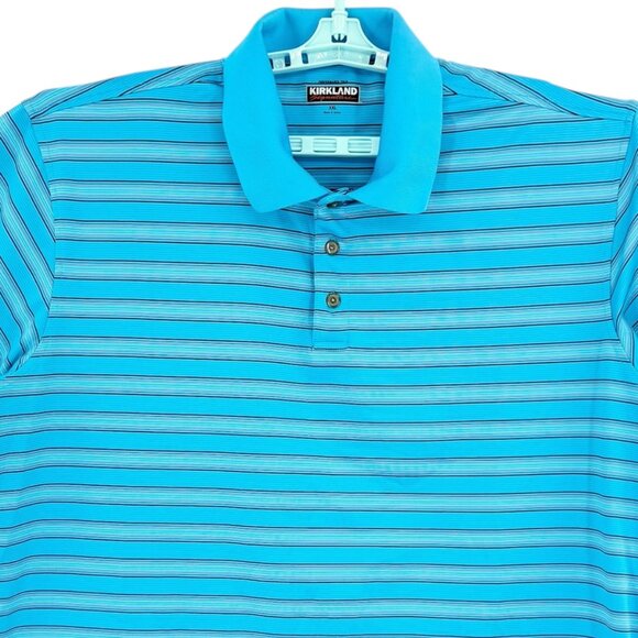 Kirkland Signature Men's Performance Striped Blue Polo Shirt Size XXL NWOT - Picture 3 of 10